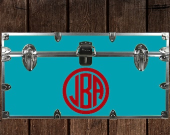 Camp trunk decal, Circle monogram decal, Dorm Trunk decor, Trunk sticker, Footlocker monogram, Personalized vinyl lettering, Boy monogram