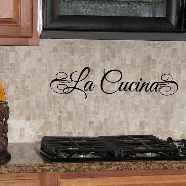 La Cucina wall decal, Italian Tuscan kitchen, Italy decor, foreign phrases, vinyl lettering quote