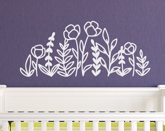 Wildflowers wall decal • Flower decals • Modern wall art • Wildflower nursery • Teens room decor • Above bed • Floral wall art • Headboard