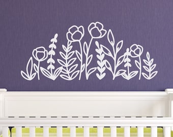 Wildflowers Wall Decal, Modern Floral Nursery or Kids Room Decor