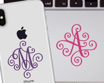 Scroll monogram letter decal | Single letter decal | Decorative letters | Fancy initial | tablet, laptop, trackpad, planner accessories soap