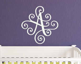 Scroll Monogram Letter decal, Elegant Scroll decal, Fancy Single Initial, Cursive decal, Swirl Letter decal, Nursery Monogram, Girl bedroom