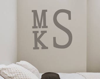 Stacked Monogram wall decal, Multiple Sizes, Teen bedroom decor, Boys room, Three letter monogram, 3 letter sticker, vinyl lettering KT0946