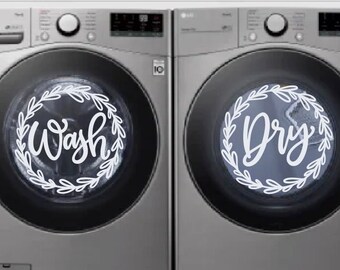 Wash Dry Laundry Room Vinyl Decals, Washer Dryer Wall Stickers, Laurel Wreath Decal Set