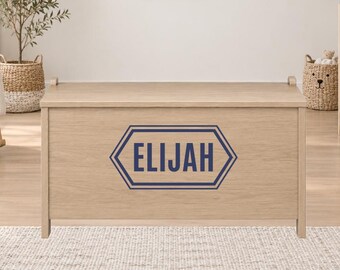 Personalized Toy Box Name Decal, Double-Line Hexagon Frame Vinyl Sticker, Custom Toy Chest Decal