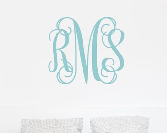 Monogram decal, Teen girl room decor, Monogram wall decal, Nursery decor, Initial decal, Letter wall sticker, Name decal for wall, vinyl