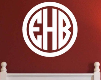 22" Circle Monogram wall decal, 3 letter initials, Circle Block Monogram Decal, monogram vinyl lettering