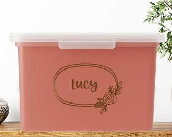 Floral Rose Oval Memory Box Decal, Personalized Name, Keepsake Box, Milestone Tote