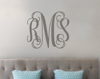 Three Initial Monogram wall decal, College Dorm decor, Apartment decorating ideas Personalized Initials Teen vinyl lettering Nursery letters