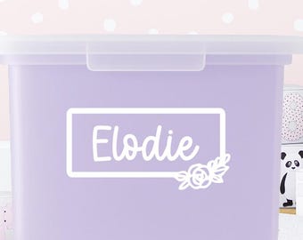 Rectangle Rose Frame Memory Box Decal, Cursive Name, Keepsake Box, Milestone Tote