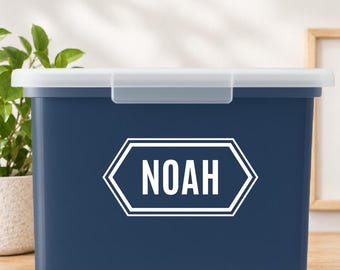 Classic Double-Line Hexagon Memory Box Decal, Personalized Name, Boys Keepsake Box, Milestone Tote