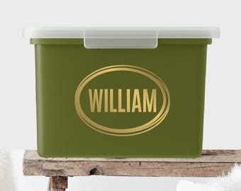 Hand-Drawn Oval Frame Memory Box Decal, Personalized Name, Keepsake Box, Milestone Tote