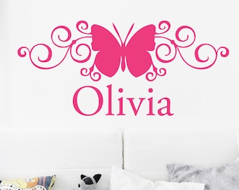 Butterfly wall decal, Butterfly Name decal, Decals for walls, Name decal for wall, Butterfly decal girl, Decals for girls room, vinyl art