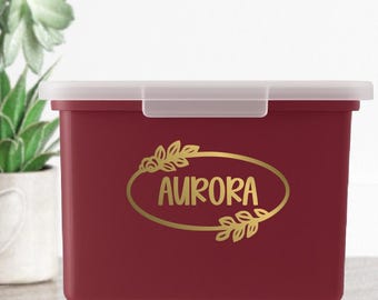 Oval Leafy Frame Memory Box Decal, Personalized Name, Keepsake Box, Milestone Tote