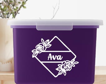 Diamond Rose Frame Memory Box Decal, Cursive Name, Keepsake Box, Milestone Tote