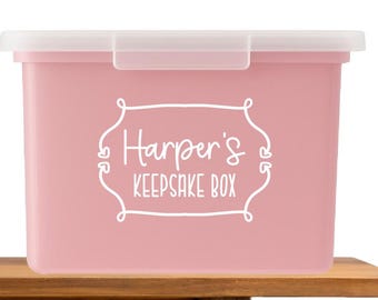 Loopy Scroll Heart Frame Memory Box Decal, Personalized Name, Keepsake Box, Milestone Tote