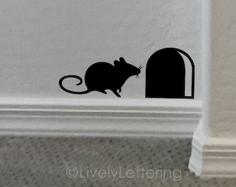 Mouse Hole decal, Mouse wall sticker, Miniature mouse house decal, Mice vinyl decal, Stair decals, Decal for baseboard Kids room, Laptop