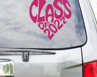 Class of 2027 Car Decal, Heart Shaped Word Art Graduation Decal, Senior 2027 2028 2029 2030 Vinyl Window Sticker