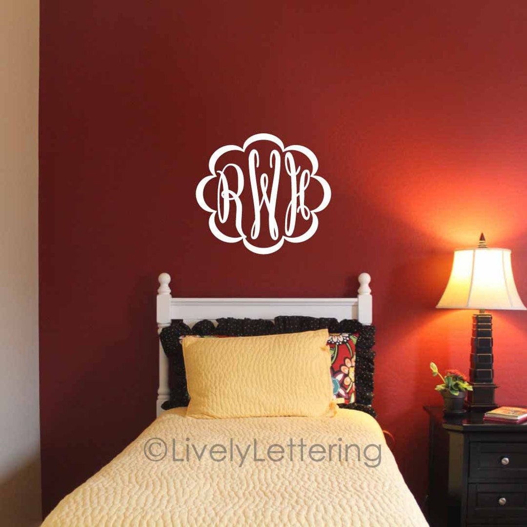 Scallop Frame Monogram Wall Decal, Personalized Vinyl Initials for ...