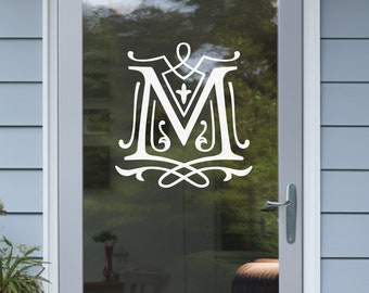 Storm door decal | Letter monogram | Front door decal | Storm glass | Scroll letters | Decorative wall decals | Single initial | Entryway