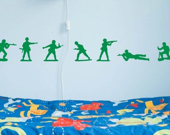 Set of 11 Toy Soldiers wall decals, Miniature army men decals, Green army man, Plastic toy figures, Boy bedroom, Military decor, vinyl decal