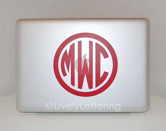 6" Circle Block Monogram, monogram wall decal, Circle monogram frame, Preppy decal, Laptop monogram decal, Monogram vinyl lettering