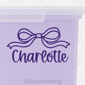Personalized Name File Box Decal | Cursive Name with Coquette Bow for Milestone Tote