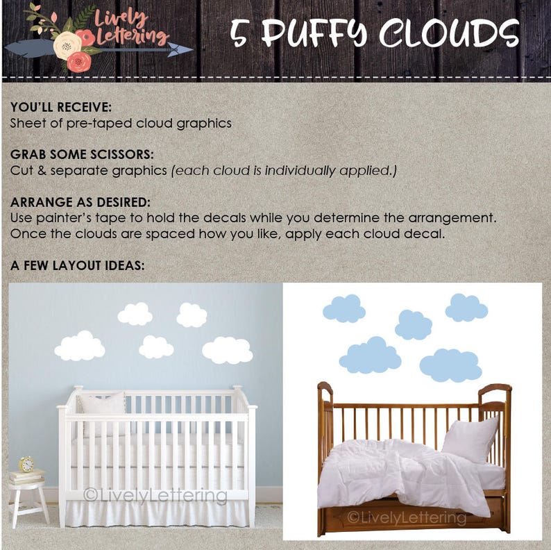 Puffy Cloud Decals set of 5 Cloud Wall Decals Nursery Wall Etsy