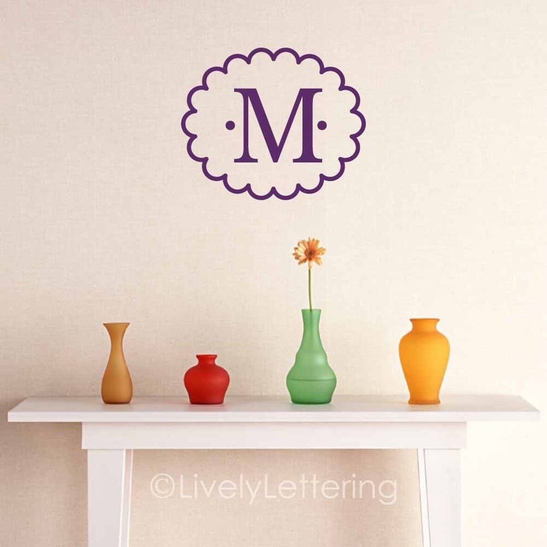 Letter Wall Decal Scallop Oval Frame Initial Wall Decal Etsy