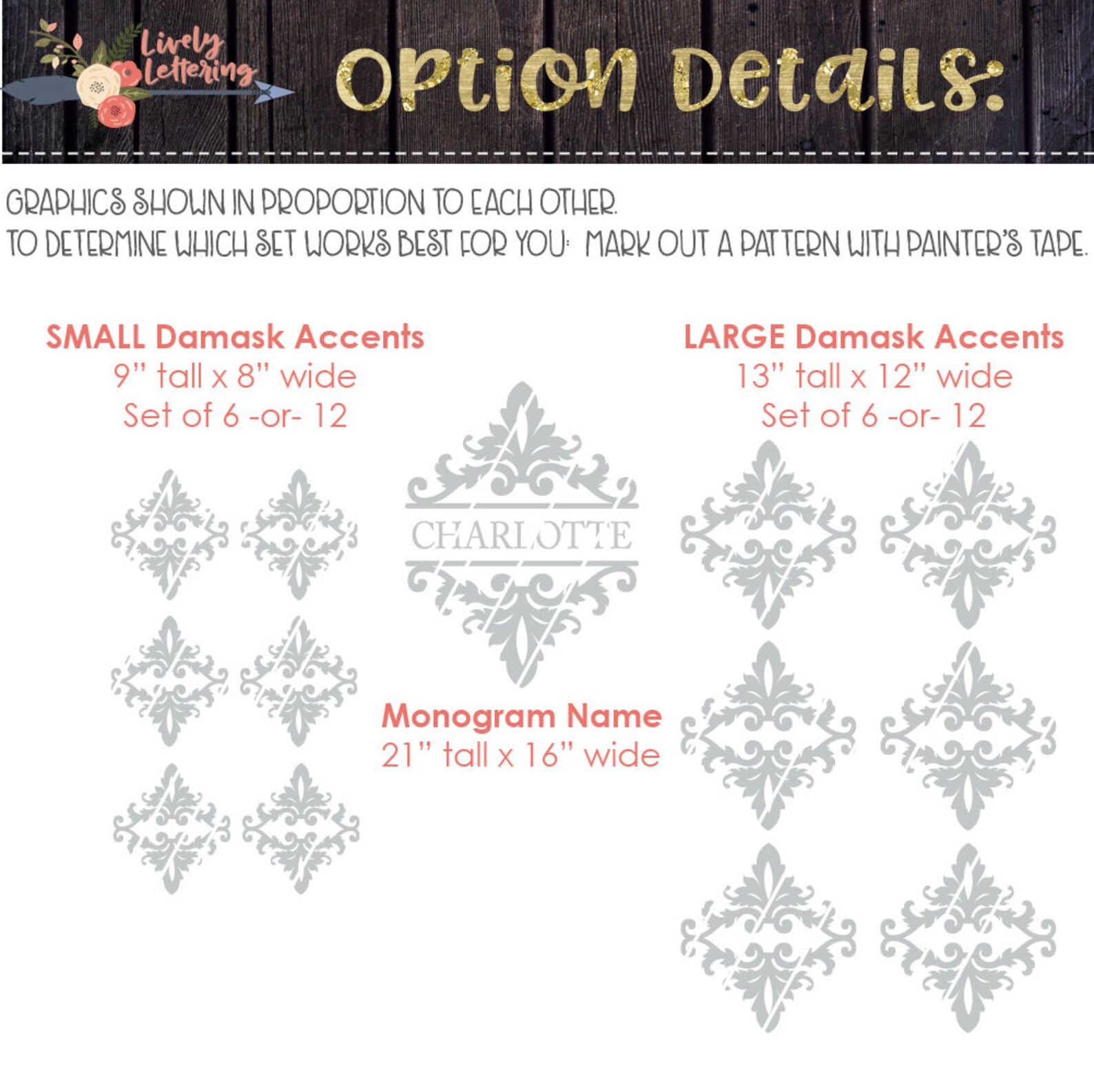 Damask Name Monogram Wall Decal Set of Damask Accents Etsy