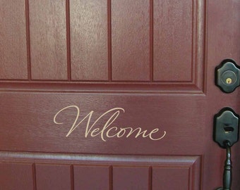 Welcome Door Decal: Cursive Vinyl Lettering, Front Porch Entryway Decor