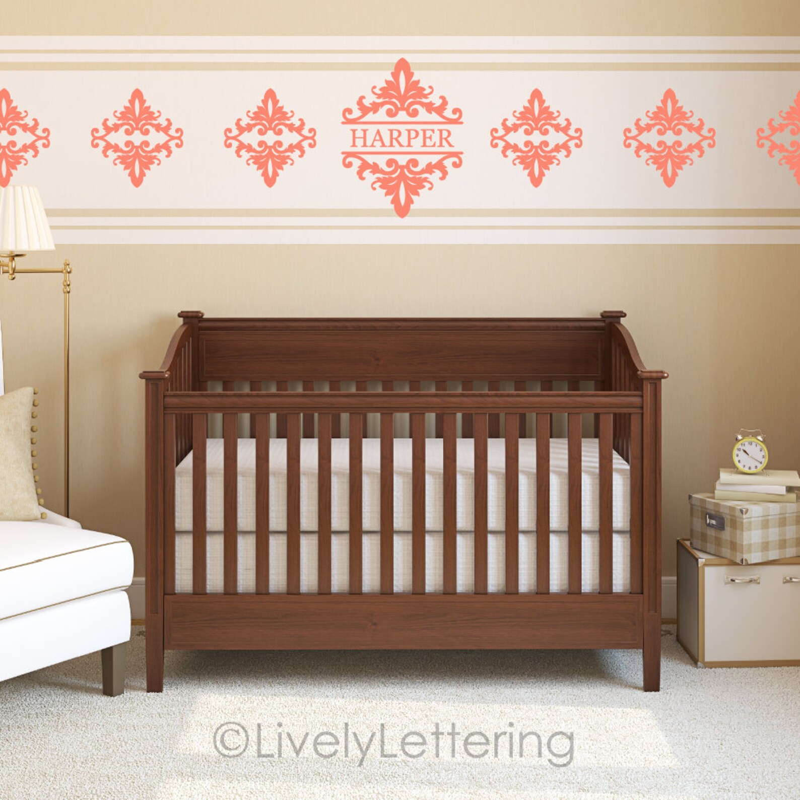 Damask Name Monogram Wall Decal Set of Damask Accents Etsy