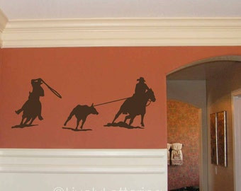 Cowboy wall decal, Western wall decor, Cowboy Roping silhouette, Western decor, Rodeo wall art, boys bedroom wall, vinyl lettering