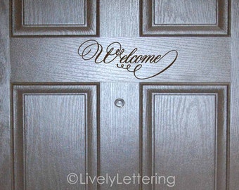 Welcome front door decal, welcome vinyl decals, welcome door decals, porch decal, entry sticker, vinyl lettering door decal for front door