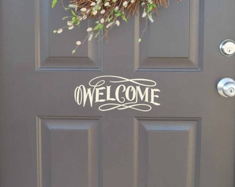 Welcome door decal, Stylish door quote, Cute welcome sticker, Welcome vinyl lettering for door, Front door decal, House door saying Greeting