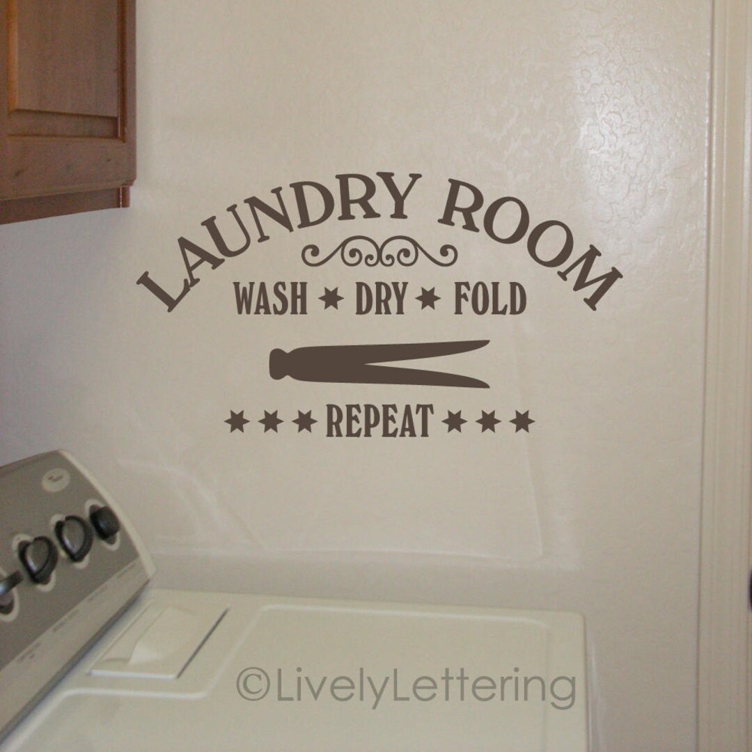 Laundry Room Decal Wash Dry Fold Repeat Quote Clothespin - Etsy