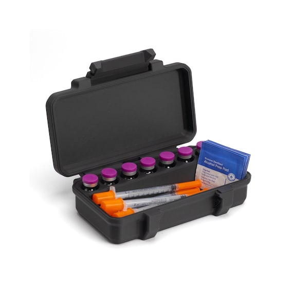 glp 1 vial storage Peptide and GLP-1 Vial Case for Seven 3ml Vials, Syringes, and Skin Wipes