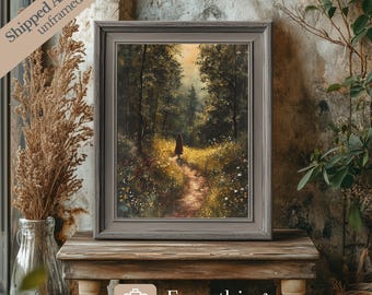 Red Riding Hood Vintage Art Print: Spring Woodland Landscape