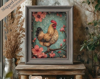 Vintage Chicken Art Print: Classy Farmhouse Easter Decor