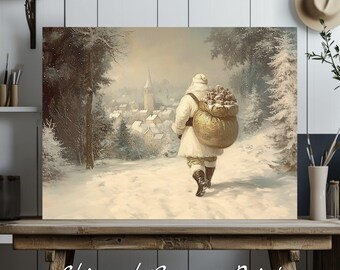 Santa's Journey Canvas Print: Rustic Christmas Village Art