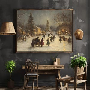 Victorian Christmas Village Art Print, Snowy Festive Decor image 3