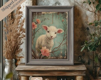 Vintage Easter Lamb Art Print: Farmhouse Spring Decor