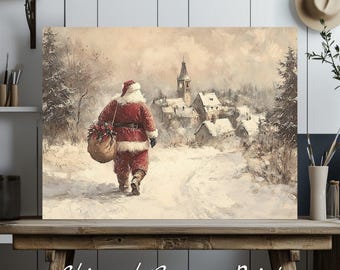 Santa Claus Canvas Print: Nostalgic Christmas Village Wall Art