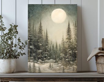 Winter Woodland Canvas Print: Silent Night Nordic Landscape Art