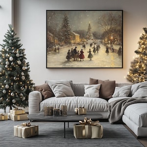 Victorian Christmas Village Art Print, Snowy Festive Decor image 6