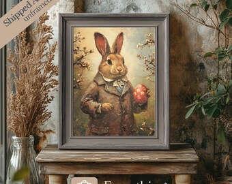 Victorian Easter Bunny Print: Quirky Animal Portrait, Farmhouse Spring Decor