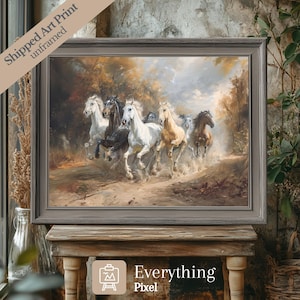 Herd of Horses Wall Art Print Vintage Farmhouse Painting Western Artwork Southwestern Horse Print Equestrian Art Mailed Print