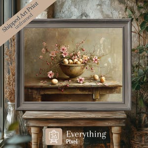 Vintage Easter Still Life Art Print, Rustic Farmhouse Kitchen Decor