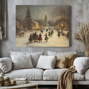Victorian Christmas Village Art Print, Snowy Festive Decor image 7
