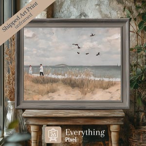 Vintage Beach Wall Art Print Muted Summer Poster Beach House Decor Cottagecore Decor Ocean Print Seascape Painting Coastal Wall Art
